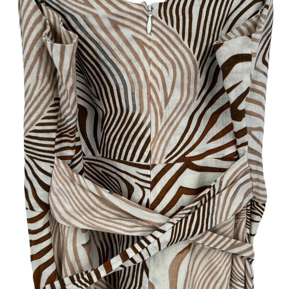 Reiss Dress Rosie fitted animal print midi beige brown size 12 - Picture 6 of 8